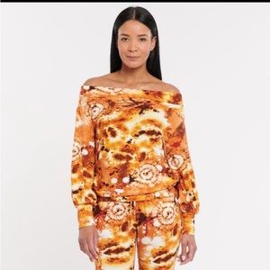 NWT Coldesina Off the Shoulder Stevie Top Tiedye Ribbed Collar & Cuffs,Sexy